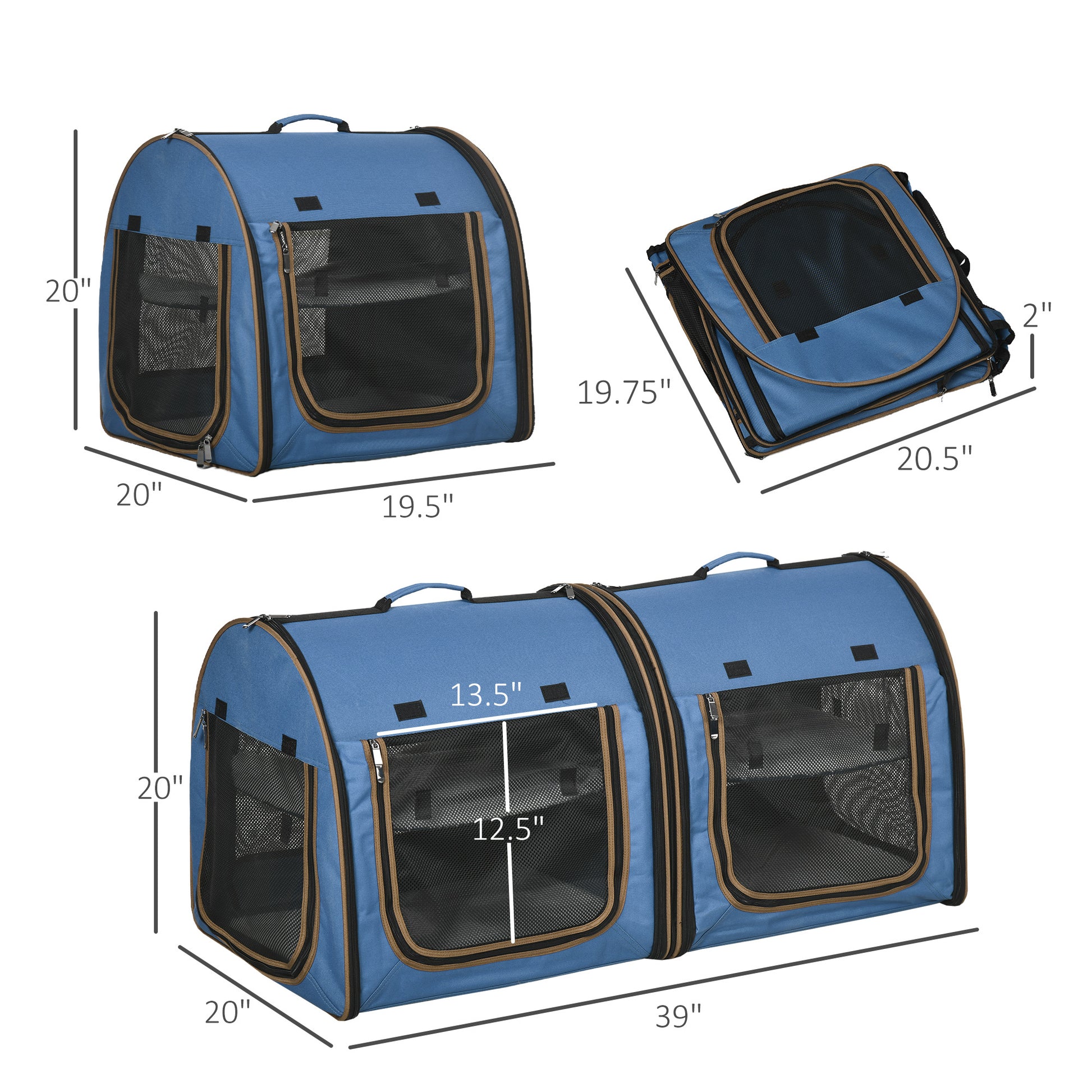 Portable Twin Compartment Show House Cat Cage 39  Soft-Sided Pet Kennel With Soft Cushions  Storage Bag Blue - DropOnline.co