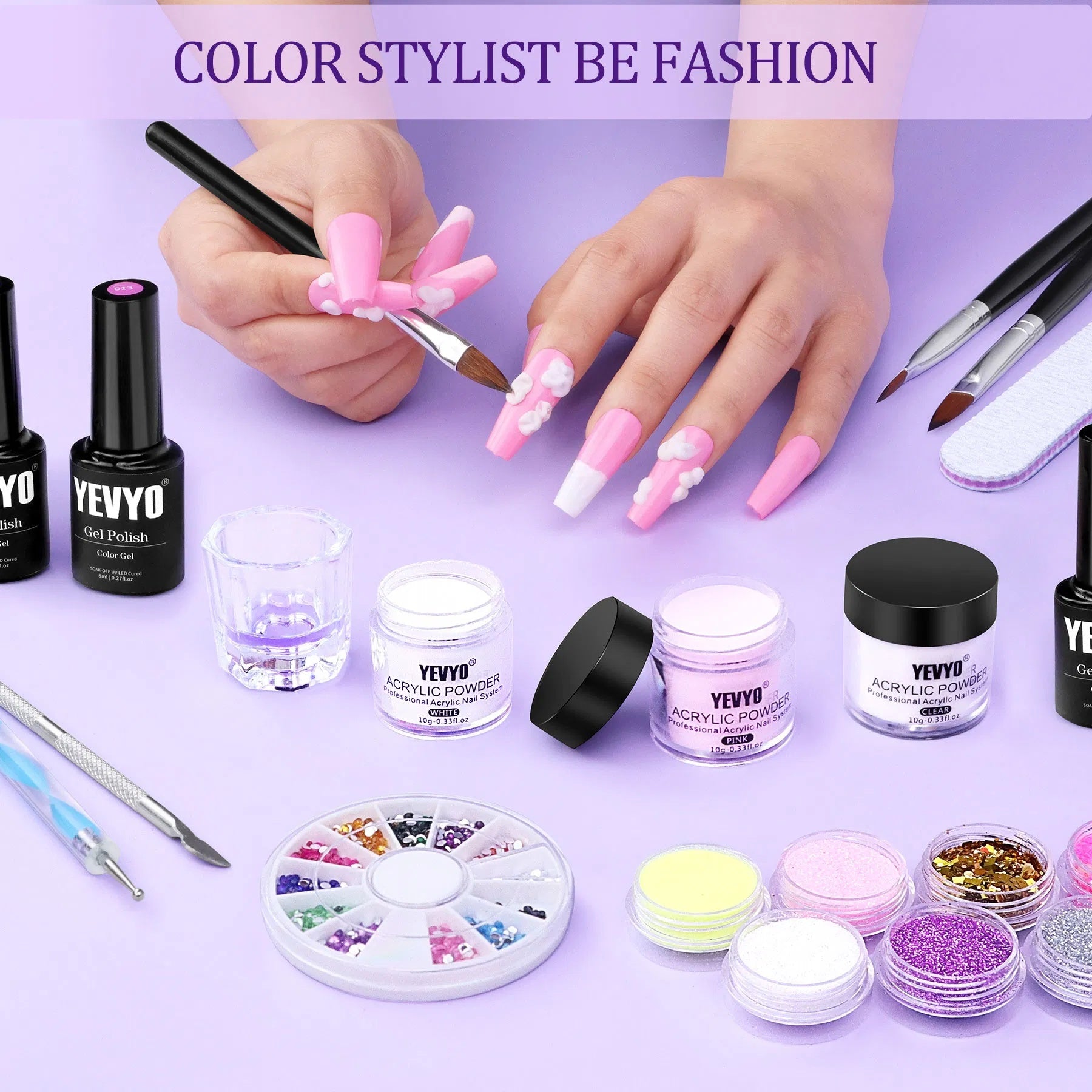 Acrylic Nail Kit With UV Light, 4 Colors Gel Polish Kit With 24 Glitter Colors Acrylic Powder Monomer Liquid - DropOnline.co