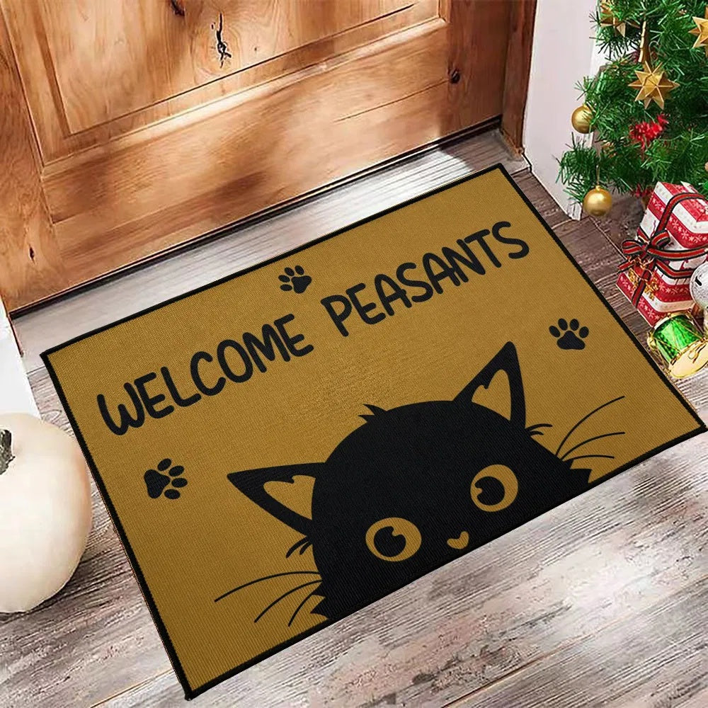 1 Piece Cat Welcome Doormat, Washable Low Pile Rug With Non-Slip Rubberized Dots Backing, Moisture-Absorbent Bath Mat For Bathroom Shower Laundry Room Bedroom Living Room Entryway Kitchen Floor Mat - DropOnline.co