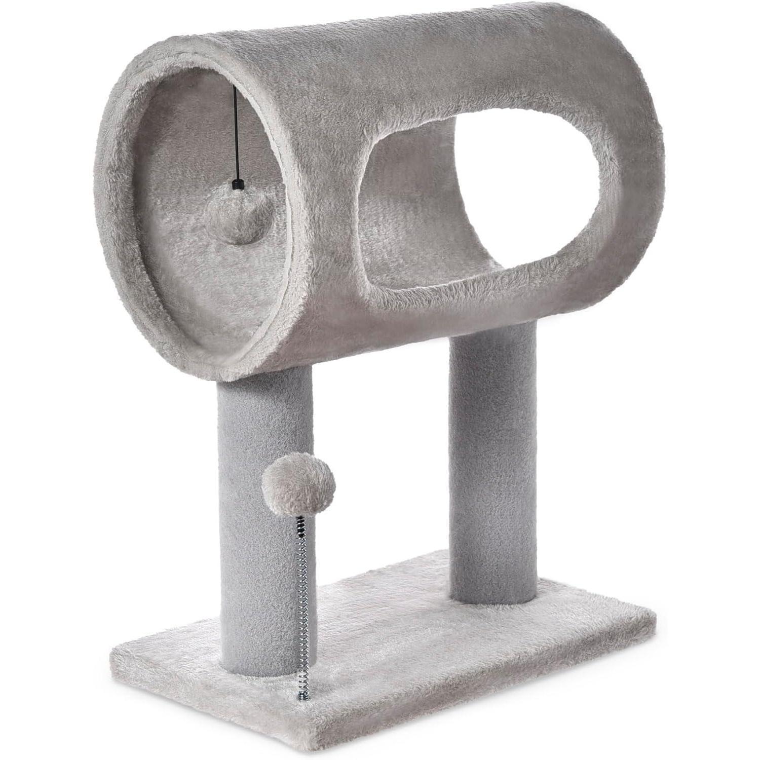Gray Indoor Cat Tree With Hanging Ball 20.5Cat Tree With Tunnel Bed And Scratching Post Cat Tower - DropOnline.co