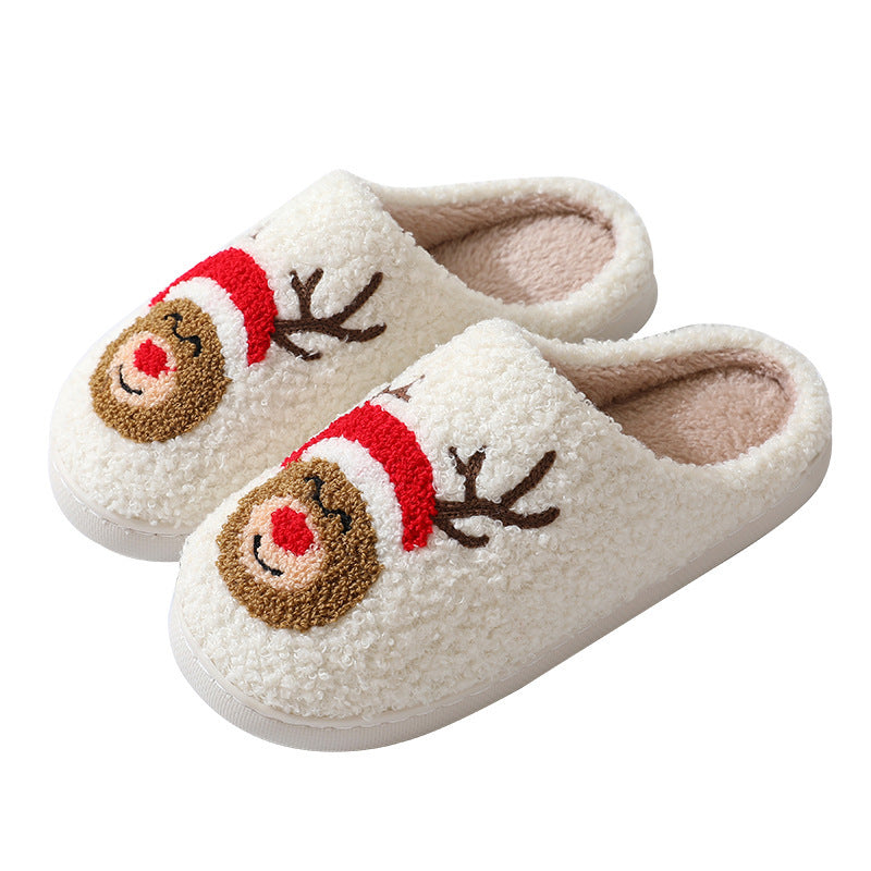 Christmas Home Slippers Cute Cartoon Santa Claus Cotton Slippers For Women And Men Couples Winter Warm Furry Shoes - DropOnline.co