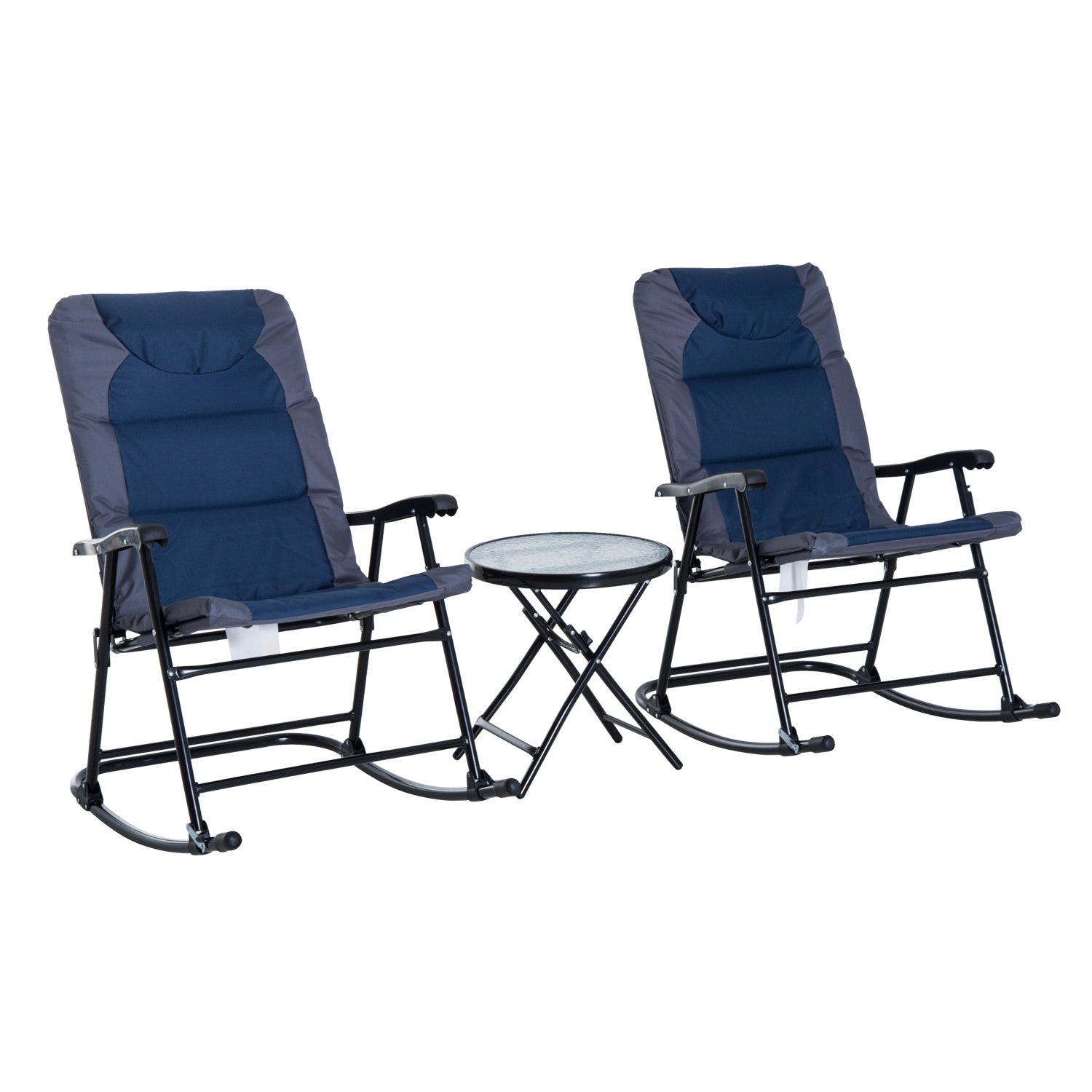 3 Piece Blue Rocking Bistro Set  Patio Chairs   Glass Coffee Table - DropOnline.co