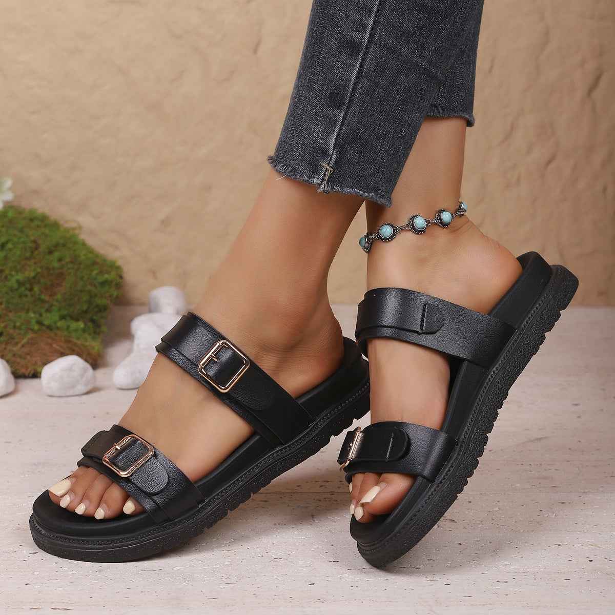 Loafers And Thick-soled Slippers Fashion Buckle Strappy Beach Sandals For Women