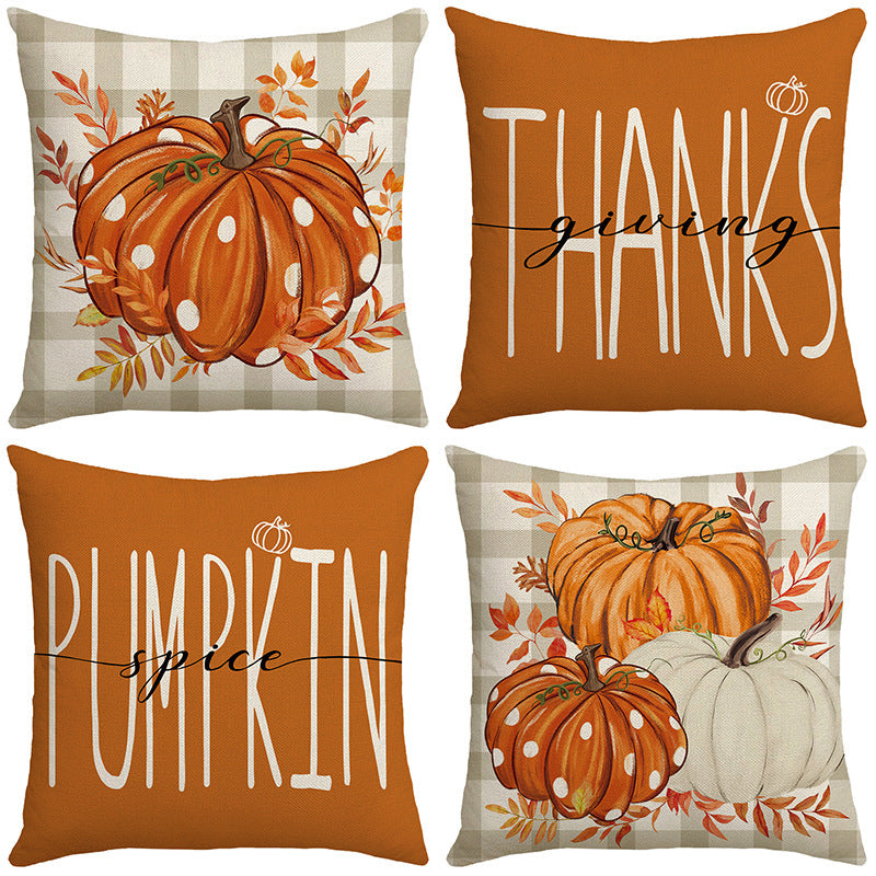 Pumpkin Maple Leaf Hand-painted Text Cushion Pillow Cover - DropOnline.co