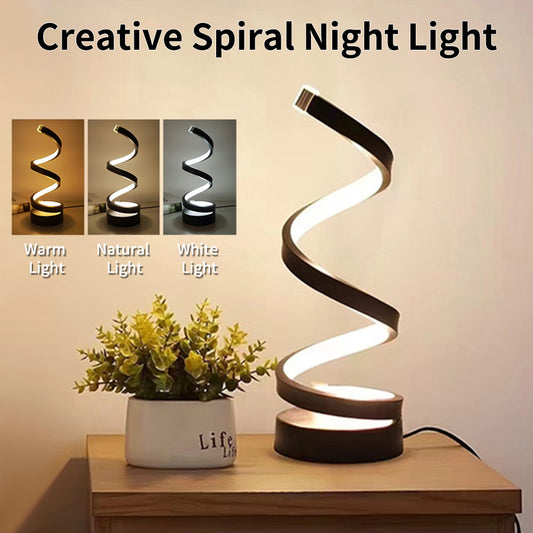 USB Plug In Creative Spiral LED Night Light Dimmable 3 Colors Adjustable For Living Room Office Desk Table Bedroom Bedside Decor - DropOnline.co