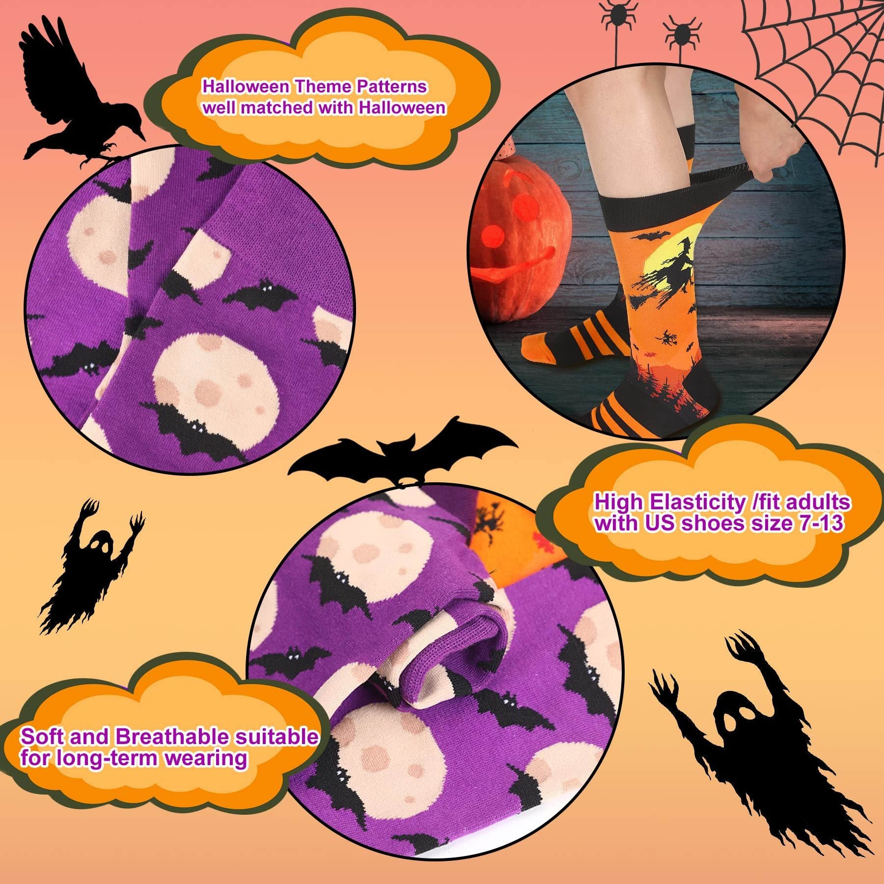 6-Pair Holiday Socks Set - Halloween & Christmas Novelty Cotton Socks - DropOnline.co