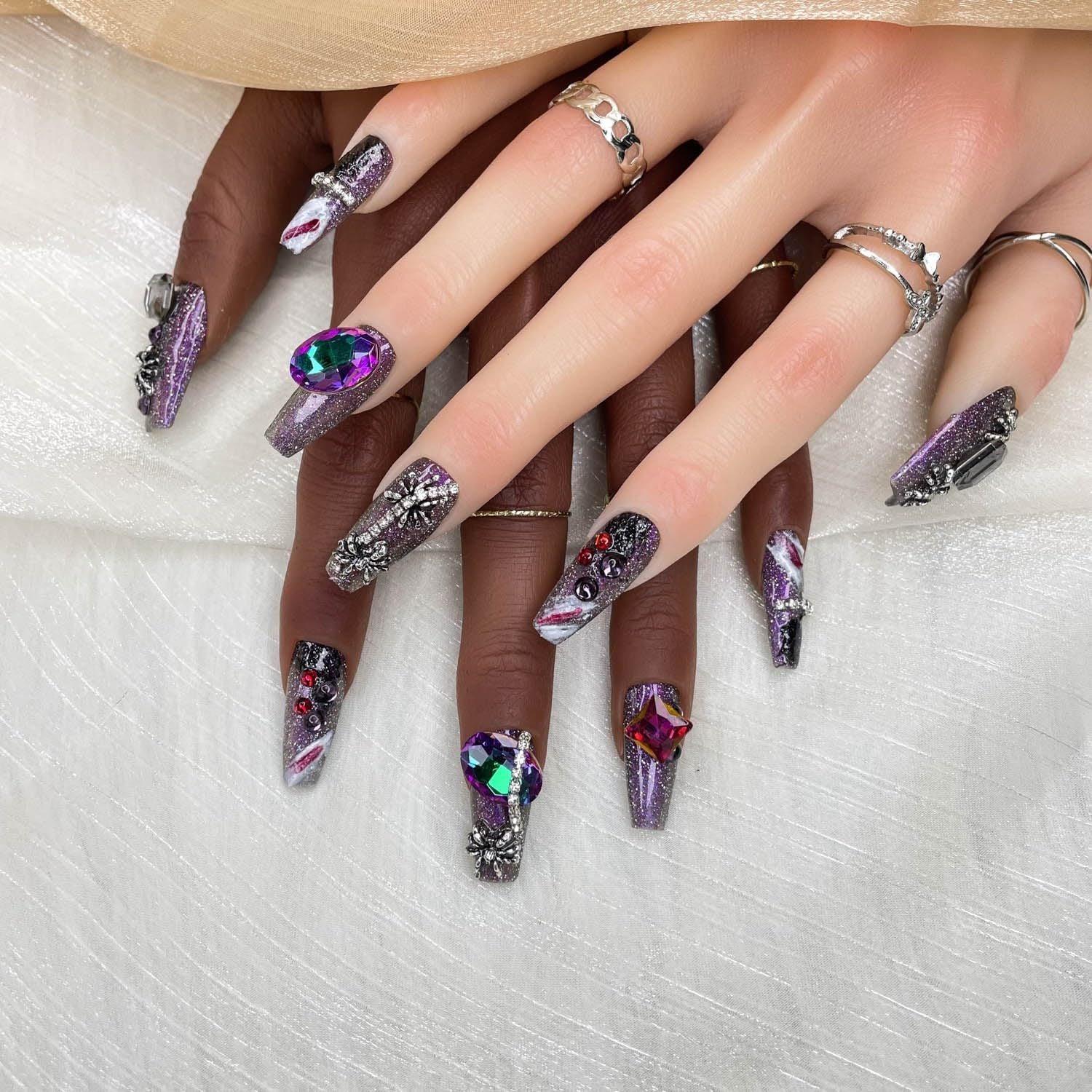 GGDDSHA Press On Nails Short, No Fade Out Fake NailsSeamless Fit Soft Gel Glue On Nails Charms For WomenHandmade Nail Art Manicure Gradient,Royal Arachnid - DropOnline.co