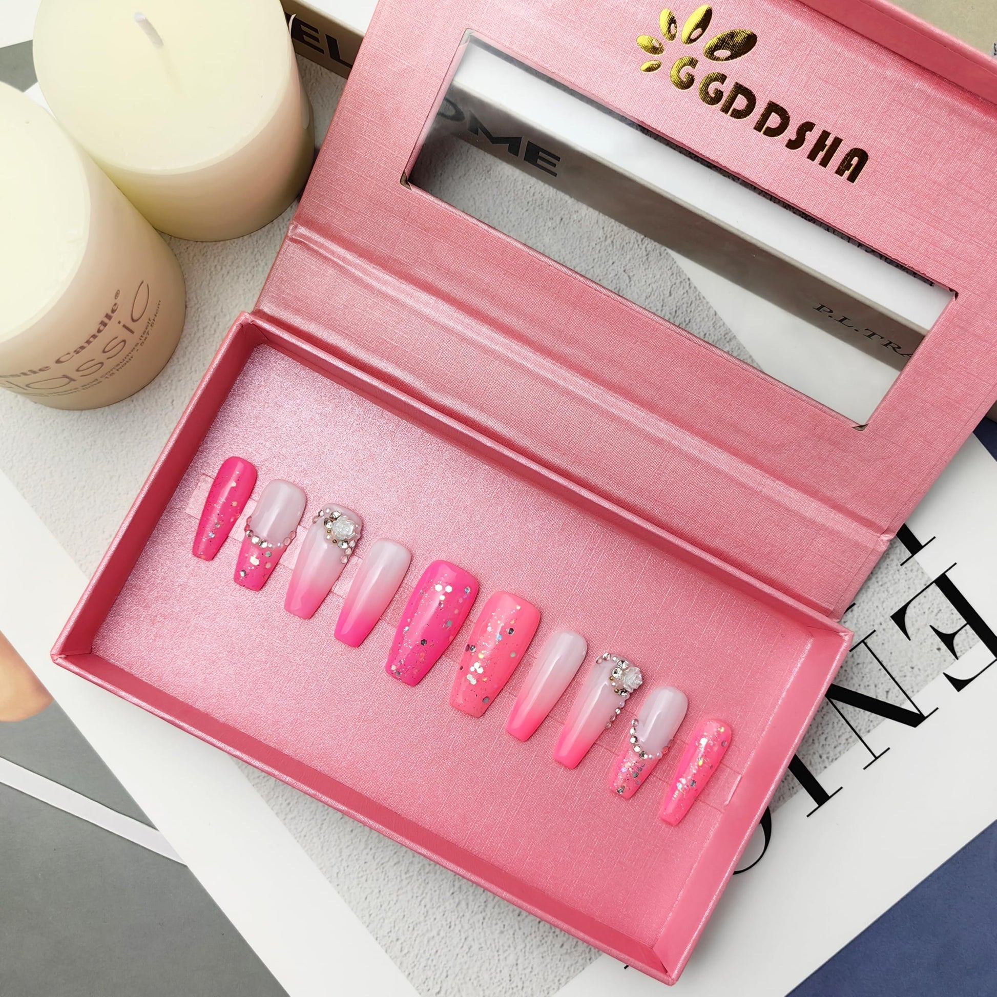 GGddsha Nails Handmade Pmma Acrylic Nails Press On NailsShort Reusable Fake False Nails Kit With Box Gifts ForWomen,Blush Elegance - DropOnline.co