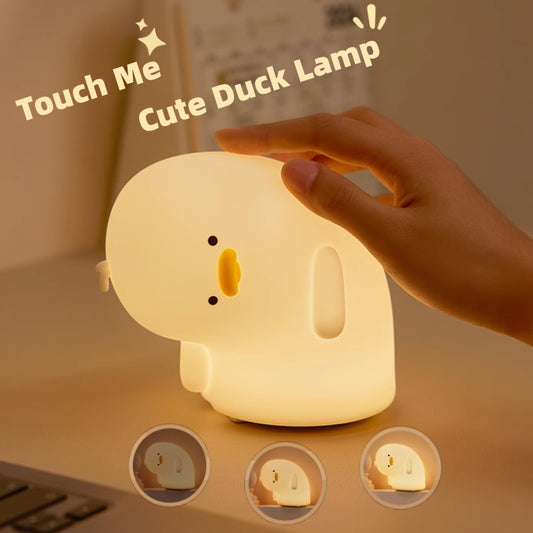 Cute Duck LED Night Light - USB Rechargeable Silicone Lamp Touch Soft Mood Light for Children - DropOnline.co