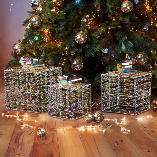3pcs Colorful Gift Box Set - 7.5in-6.3in-5in Christmas Lighting Gift Boxes - DropOnline.co