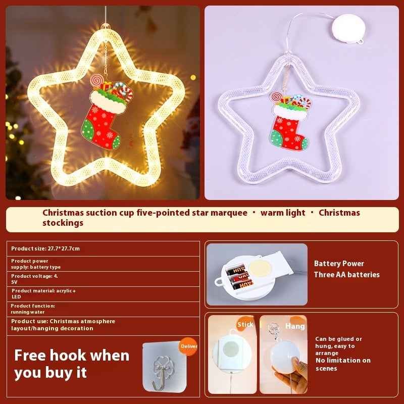 Christmas LED Star Pendant Light - Battery Powered Window Door Decoration with Adhesive - DropOnline.co