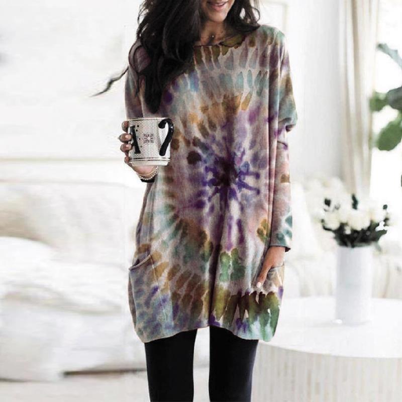 Women's Printed Spiral Batwing Sleeve Sweatshirt - Trendy Casual Top - DropOnline.co