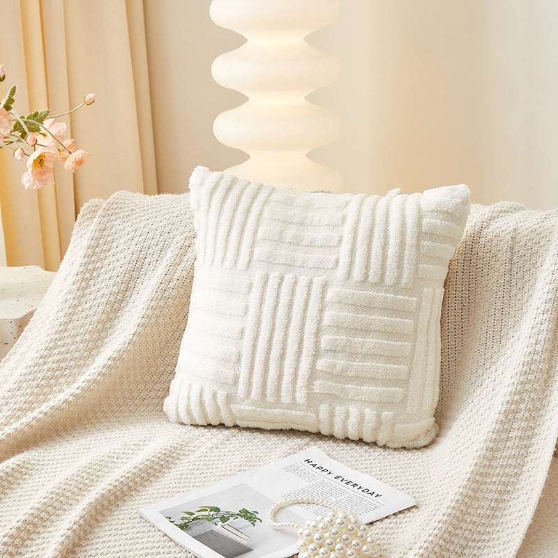 Sofa Bed Side Cushion Comfortable Velvet Vertical And Horizontal Lines Pillow Cover - DropOnline.co