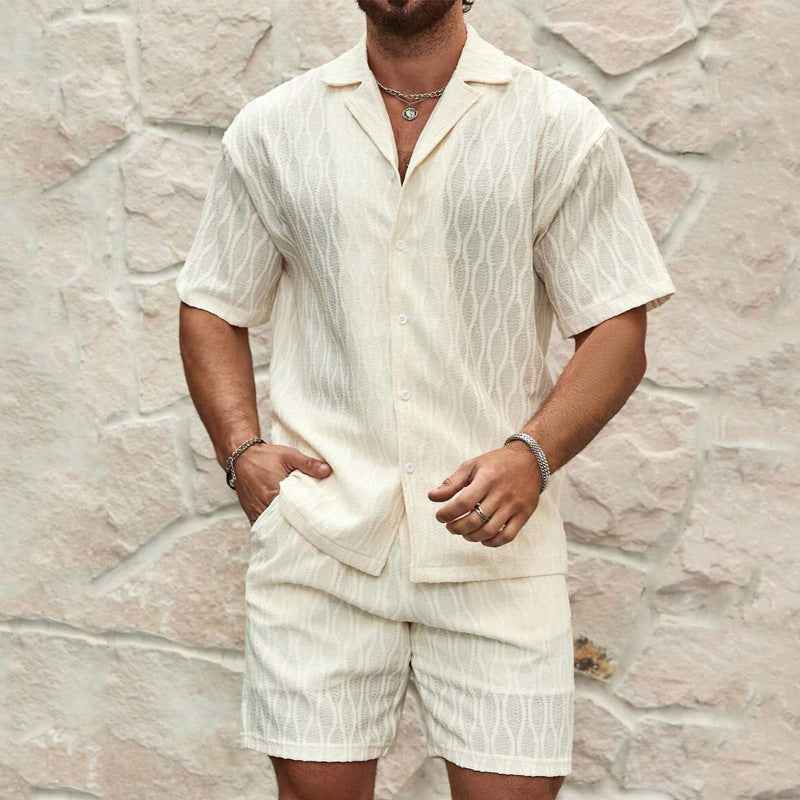 Men's 2-Piece Summer Tracksuit Set - Casual Button Shirt & Shorts Beach Outfit