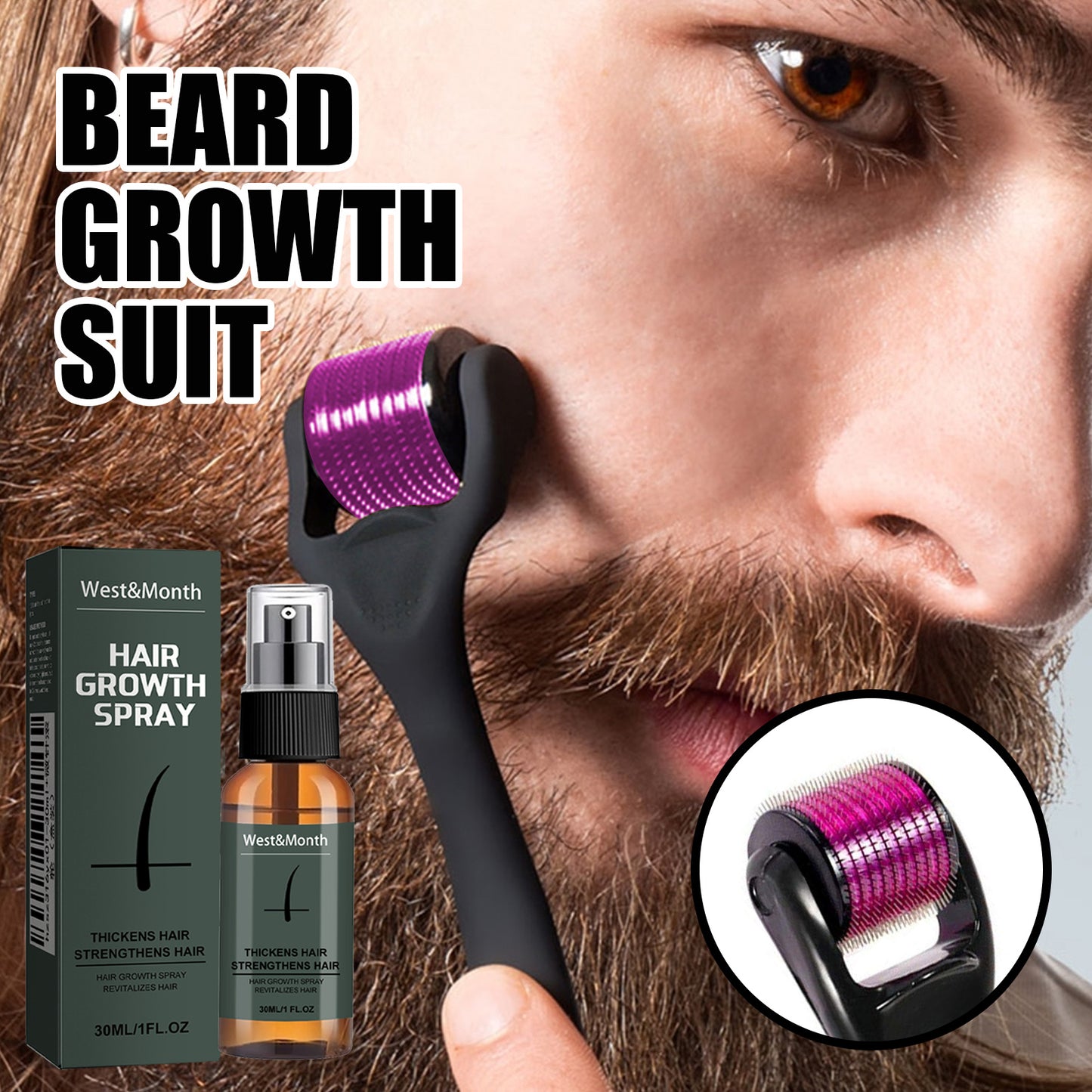 Moustache Spray Set Moisturizing Spray Facial Hair Treatment Boosting Beard Growth Thickening Liquid - DropOnline.co