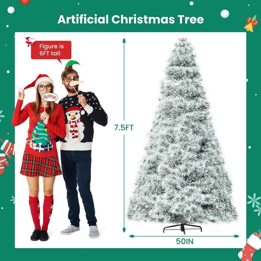 Pre-lit Artificial Christmas Tree, Prelighted Green Artificial Hinged Spruce Xmas Tree With 347 Branch Tips, 120 Incandescent Lights