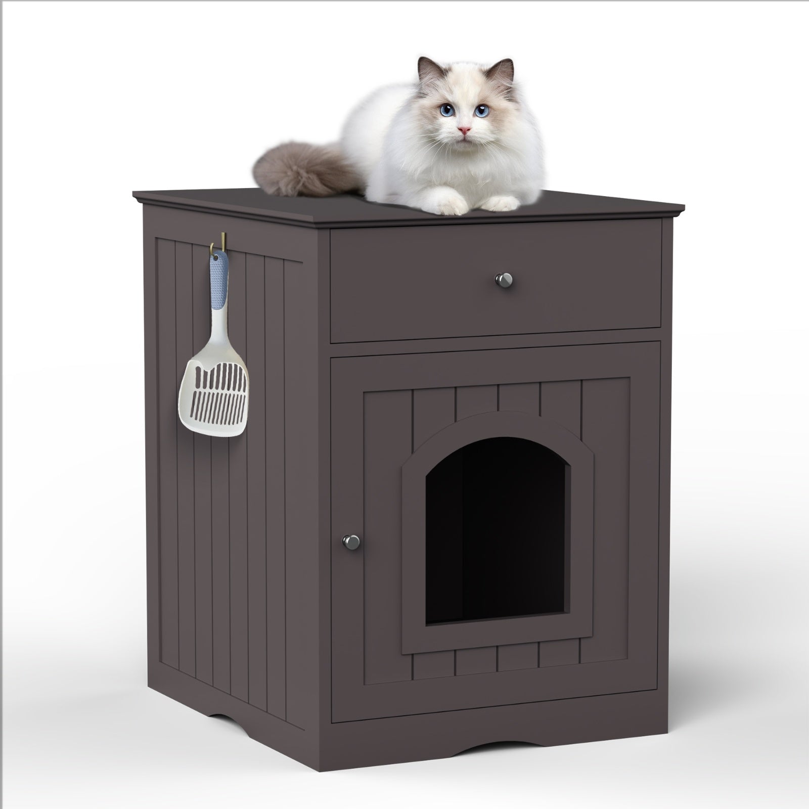 Wooden Pet House Cat Litter Box Enclosure With Drawer & Side Table - DropOnline.co