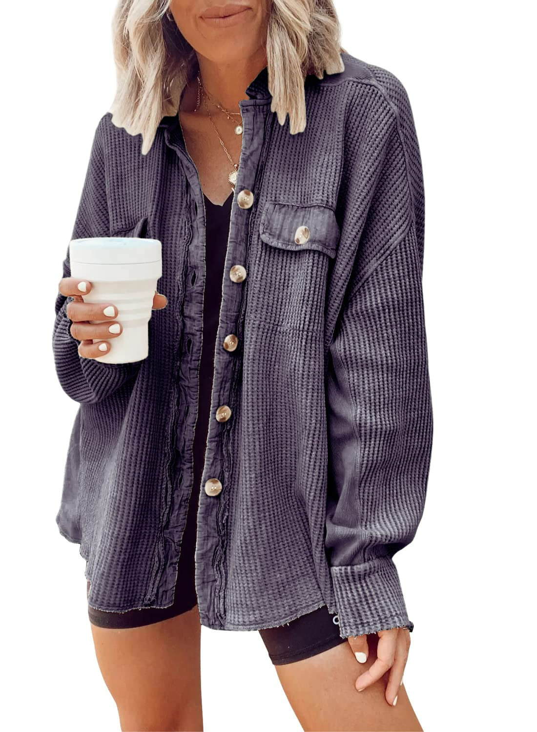 Women's Patchwork Irregular Shirt Jacket - Loose Long Sleeve Top - DropOnline.co