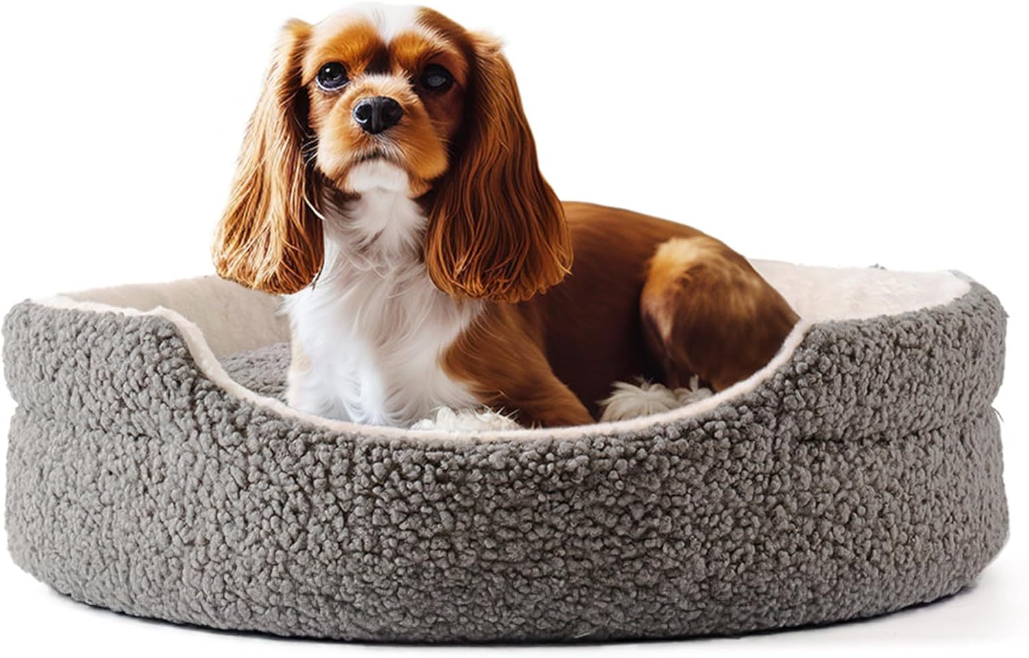 Mewoo Washable Pet Bed For Small Dogs & Cats - 23x23x7 Inch Orthopedic Dog Bed With Non-Slip Bottom, Plush Round Bed For Puppies & Indoor Kittens, Grey - DropOnline.co