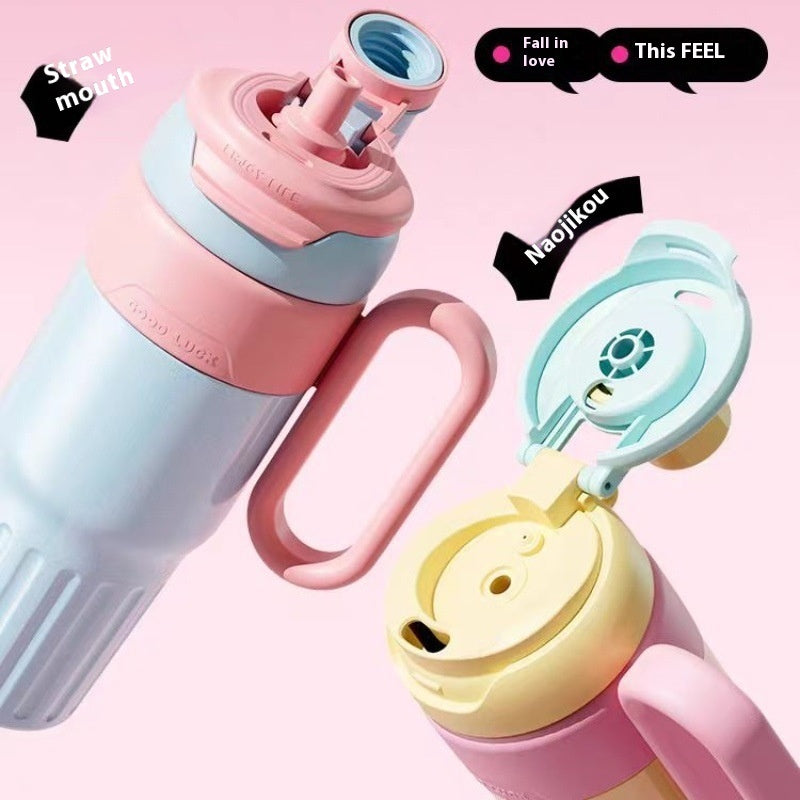 780ml Gradient Double Drink Thermal Cup Stainless Steel With Lid Coffee Cup Thermos Large Capacity Straw Cup For Male And Female - DropOnline.co