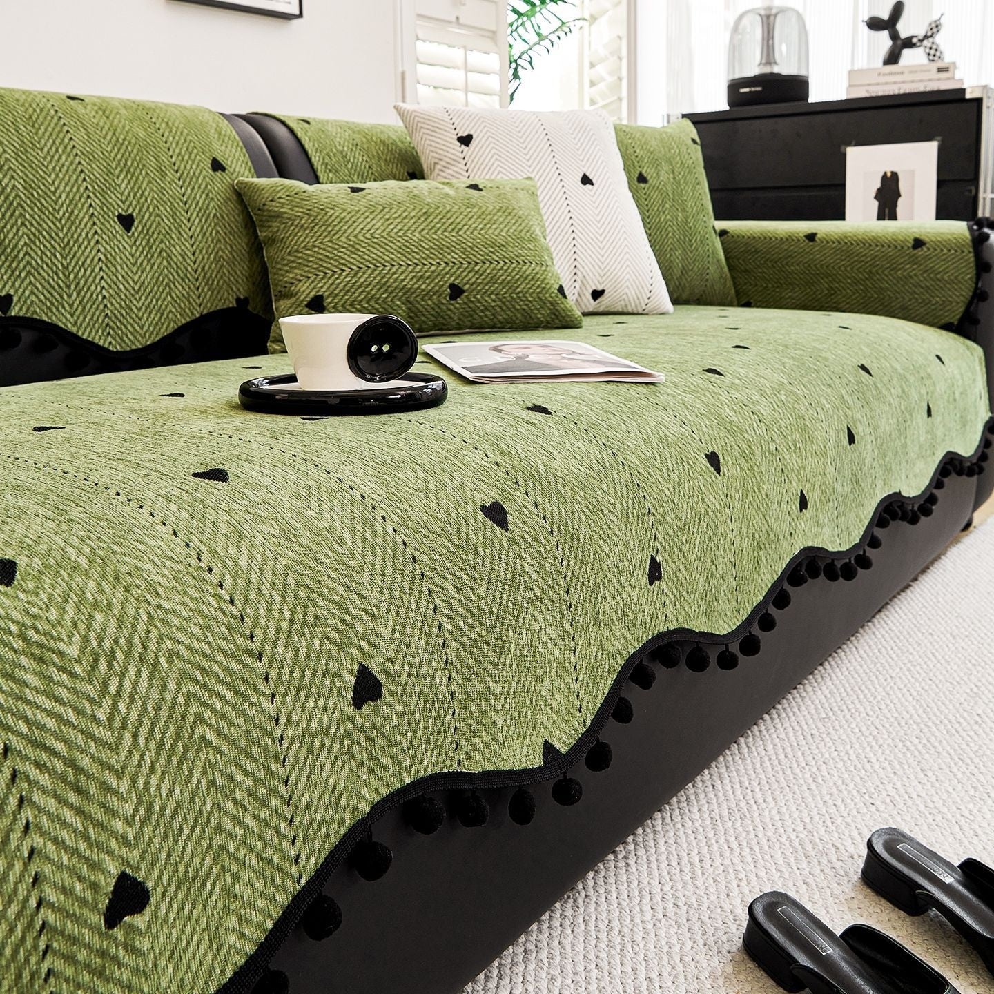 Chenille Straight-row Leather Sofa Cushion - DropOnline.co