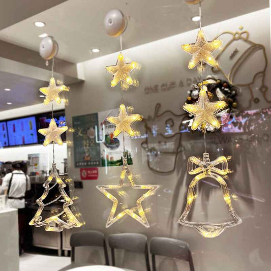 Christmas LED Suction Cup Window Lights 3-Pack - Star Tree Snowflake Hanging Ornaments - DropOnline.co