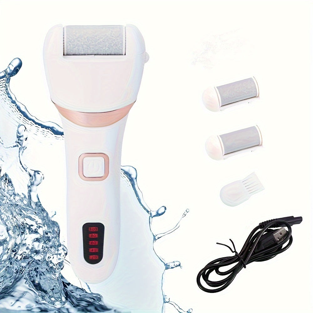 Electric Foot Grinder And Callus Remover, Electric Foot Polisher, Rechargeable Foot Washing And Pedicure Kit, Suitable For Cracked Heels And Dead Skin, With 3 Roller Heads - DropOnline.co