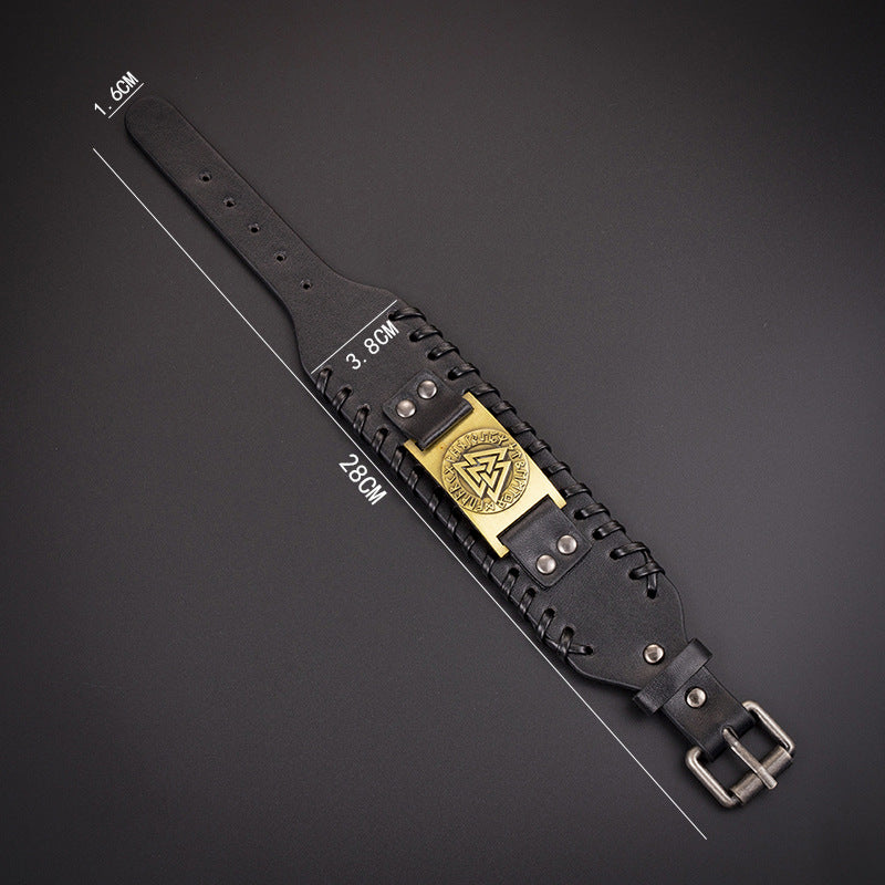 Nordic Viking Totem Triangle Energy Men's Leather Bracelet - DropOnline.co