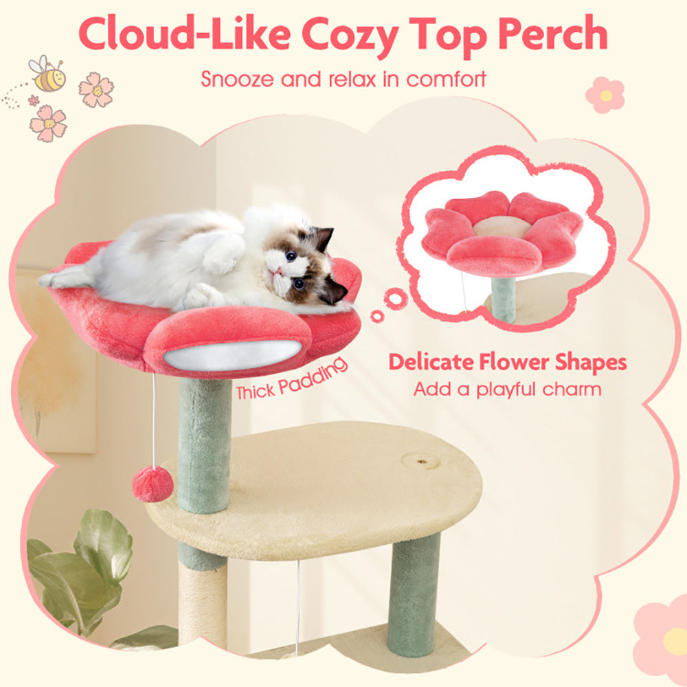 61 Inch Multi-Level Aesthetic Floral Kitten Tower With Flower-Shaped Padded Perch - DropOnline.co