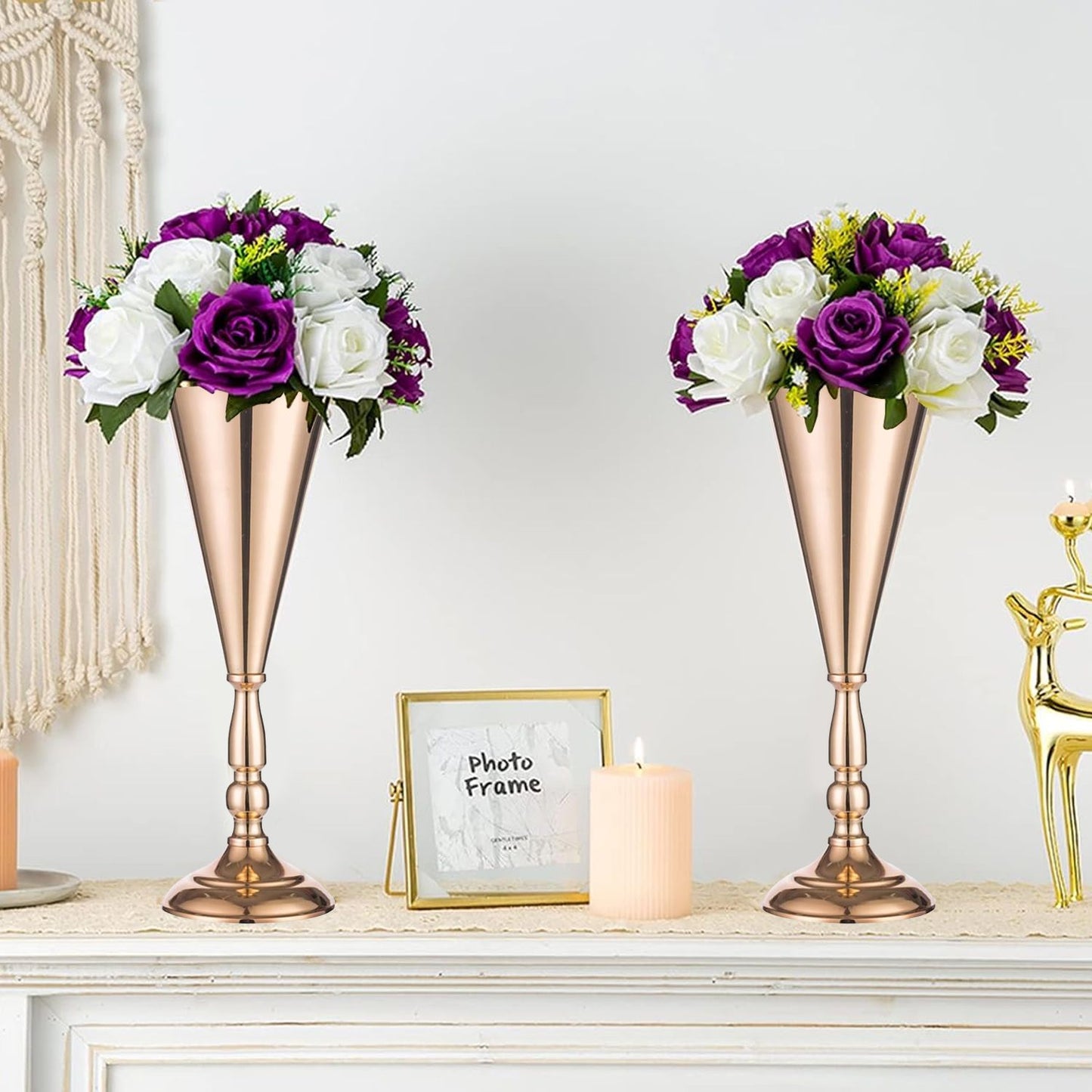 Golden Vase Flower Wedding Centerpieces For Tables 14 In Tall Flower Display Stand Wedding Metal Flower Arrangement Stand Trumpet Vase Tabletop Stand For Home Anniversary Ceremony Party - DropOnline.co