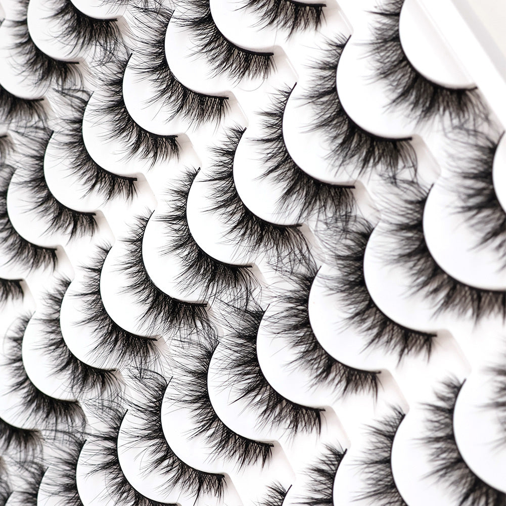 3D false eyelashes, multi-layered and realistic, soft and comfortable on white display trays.