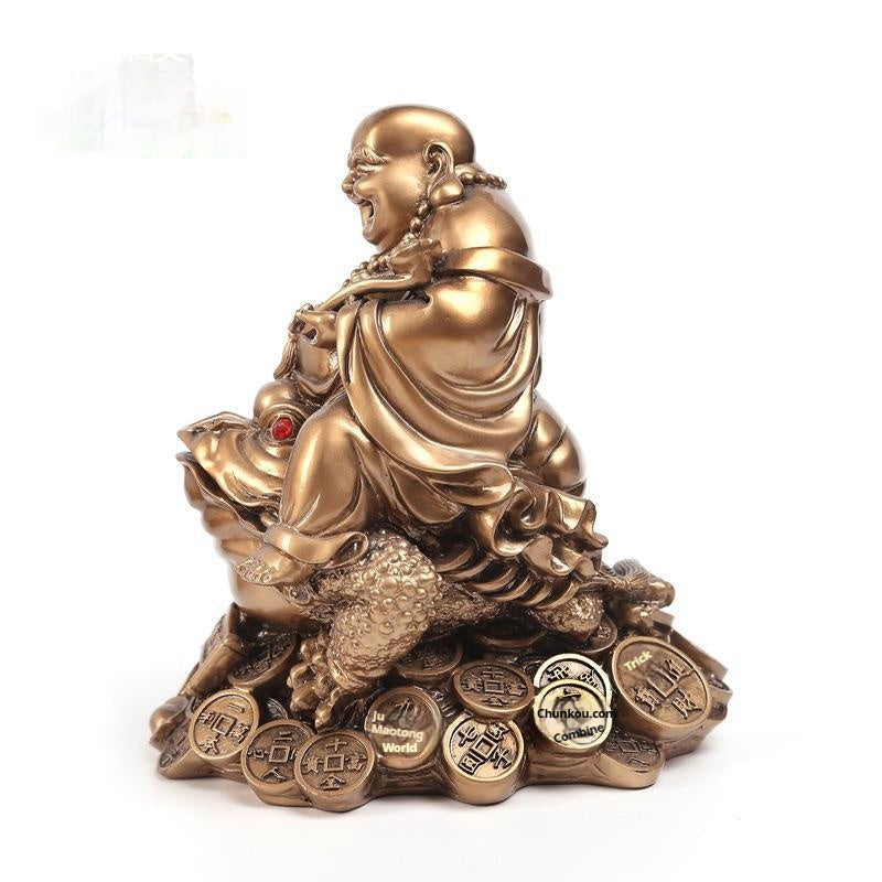 Copper Maitreya Buddha Ornament Sitting On A Golden Toad - DropOnline.co