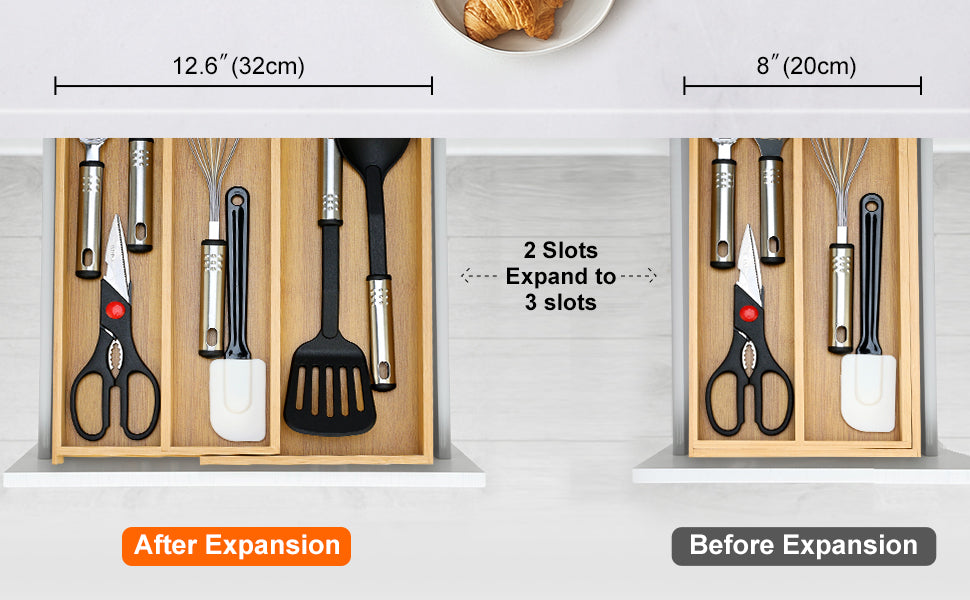 Large Expandable Bamboo Utensil Drawer Organizer