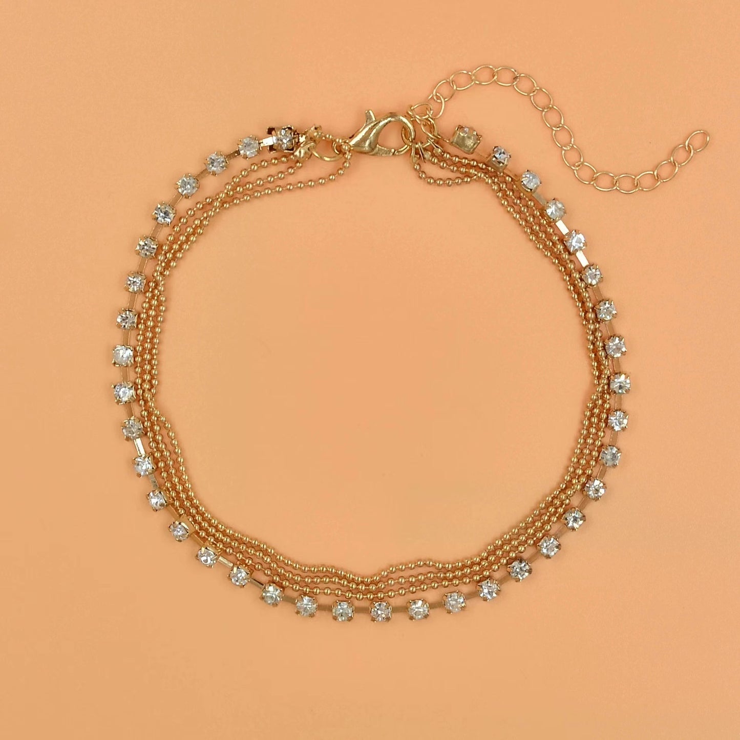 Simple Strass Cup Chain Anklet - Personality Multi-Layer Bead Necklace - DropOnline.co