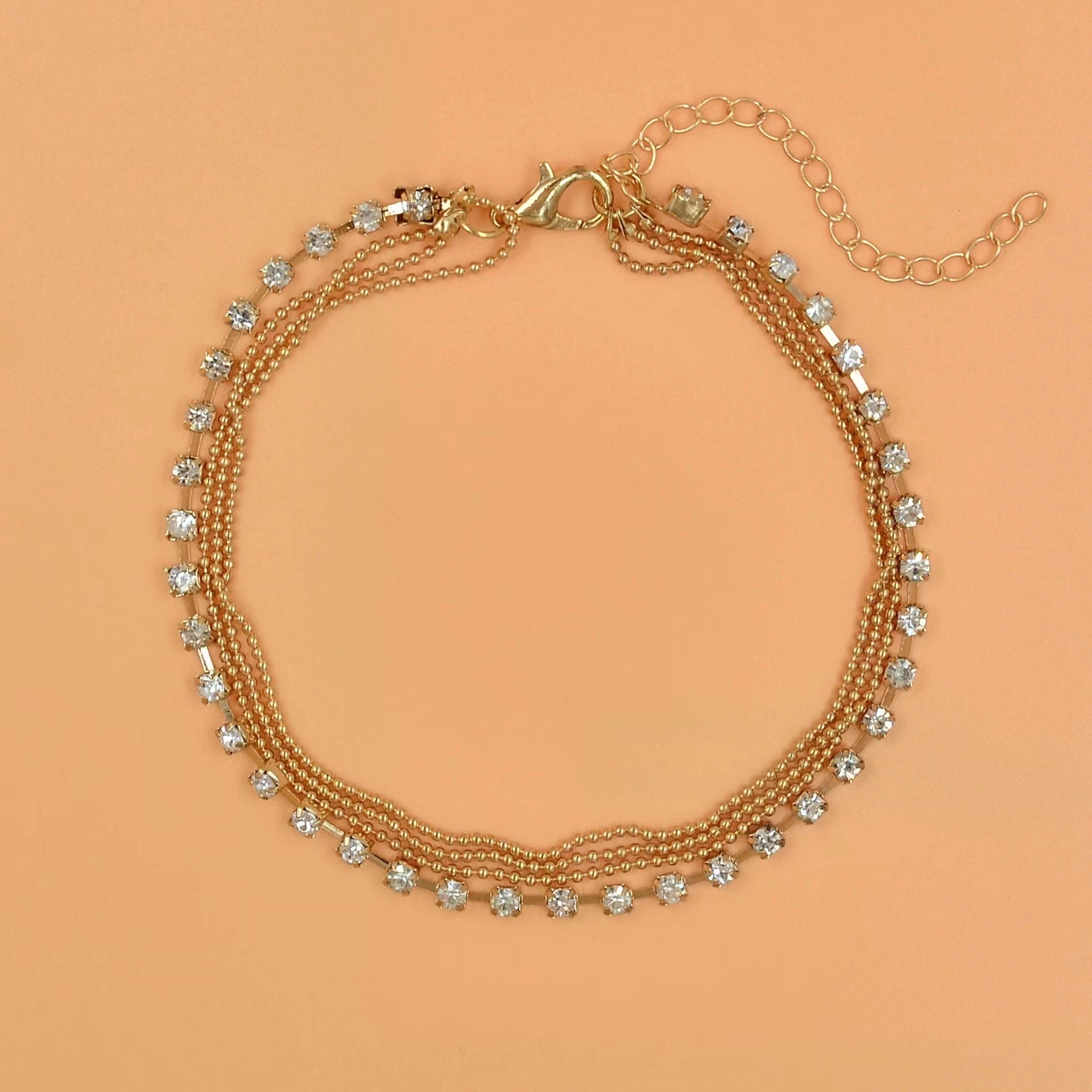 Simple Strass Cup Chain Anklet - Personality Multi-Layer Bead Necklace - DropOnline.co