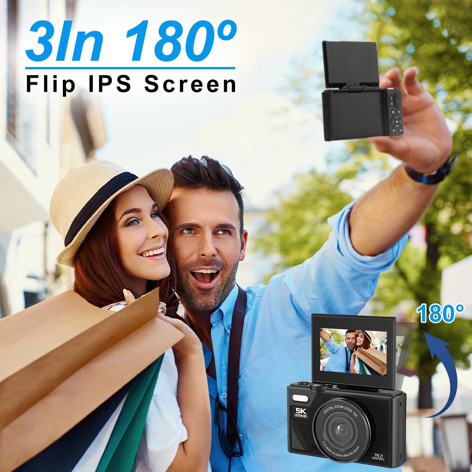 1Pc 5K 75MP Digital Camera For Photography Anti Shake WiFi Vlogging Video Camera With 9 Shooting Modes 18X Zoom Fill Light Webcam Function 2 Batteries 32G MMC Card 180Degree Flip IPS Screen - DropOnline.co