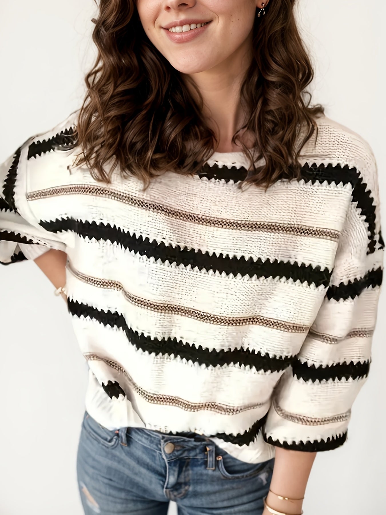 Women's Autumn And Winter Commuting Pullover, Striped Casual Long Sleeved Knitted Sweater - DropOnline.co
