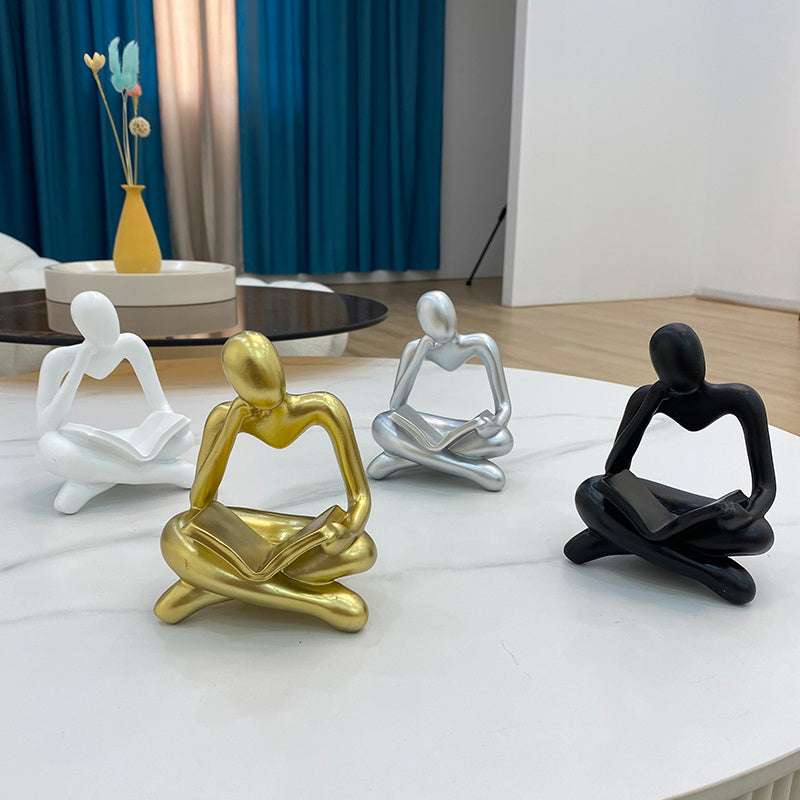 NORTHEUINS Resin Reading Book Figurines for Interior Nordic Abstract Figure Statue Home Living Room Office Desktop Decor Crafts - DropOnline.co