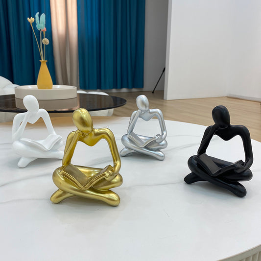 NORTHEUINS Resin Reading Book Figurines for Interior Nordic Abstract Figure Statue Home Living Room Office Desktop Decor Crafts - DropOnline.co