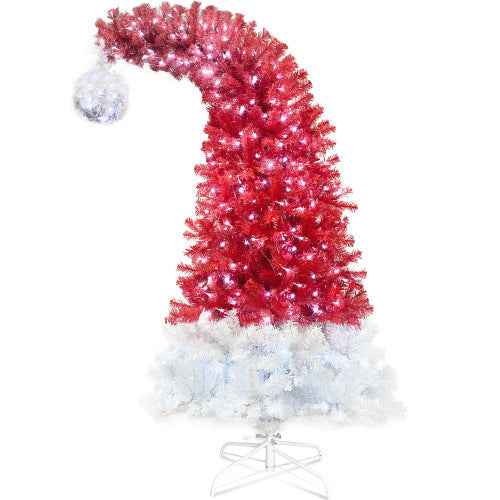 6FT Hinged Fir Bent Top Christmas Tree - Santa Hat Style 1250 Tips 300 LED Lights - DropOnline.co