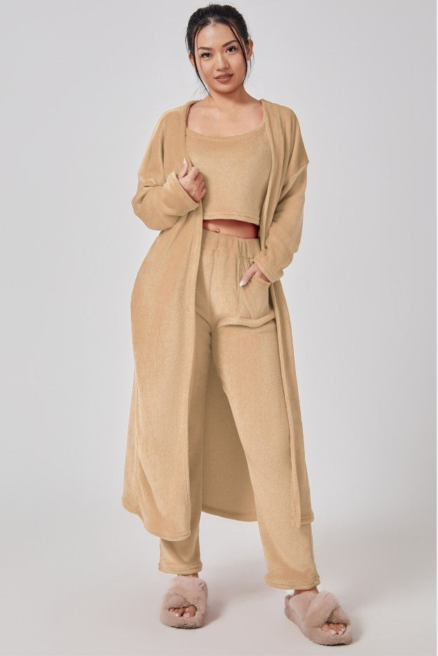Cozy Pajama Set, 3 Piece Lounge Set, Cute Loungewear, Warm Suit Sets, Matching Set, Lounge Set, 3 Piece Pant Sets, Women Winter Dress - DropOnline.co