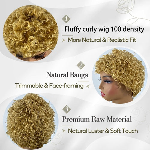 Curly Real Human Hair Wigs For Women, Curly Pixie Cut Wigs, Ultra-Short African Curls, Breathable Cap, Suitable For All Ethnicities. - DropOnline.co