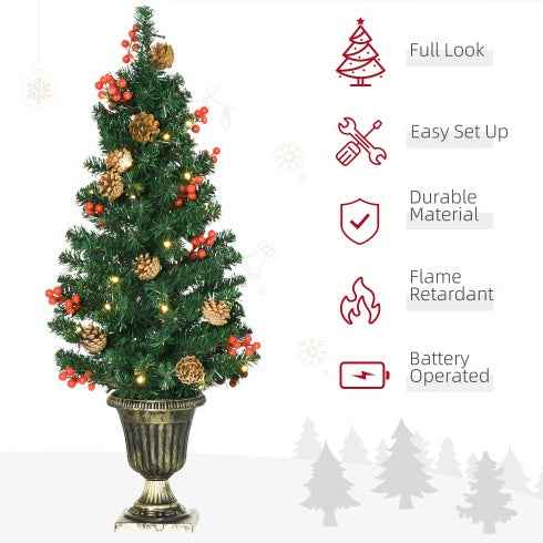HOMCOM Prelit Holiday Christmas 4-Piece Set - Garland Wreath & 2 Entrance Trees - DropOnline.co