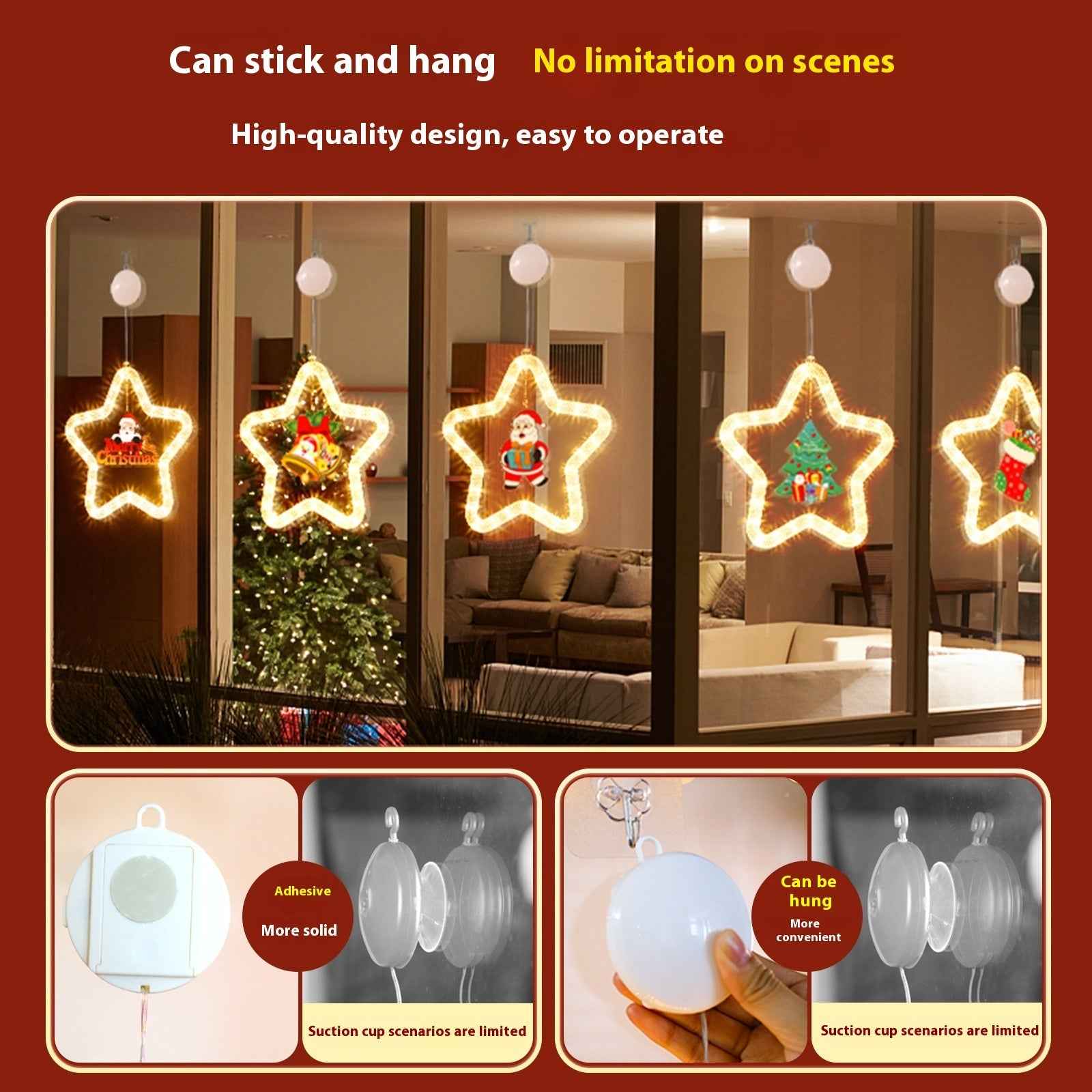 Christmas LED Star Pendant Light - Battery Powered Window Door Decoration with Adhesive - DropOnline.co