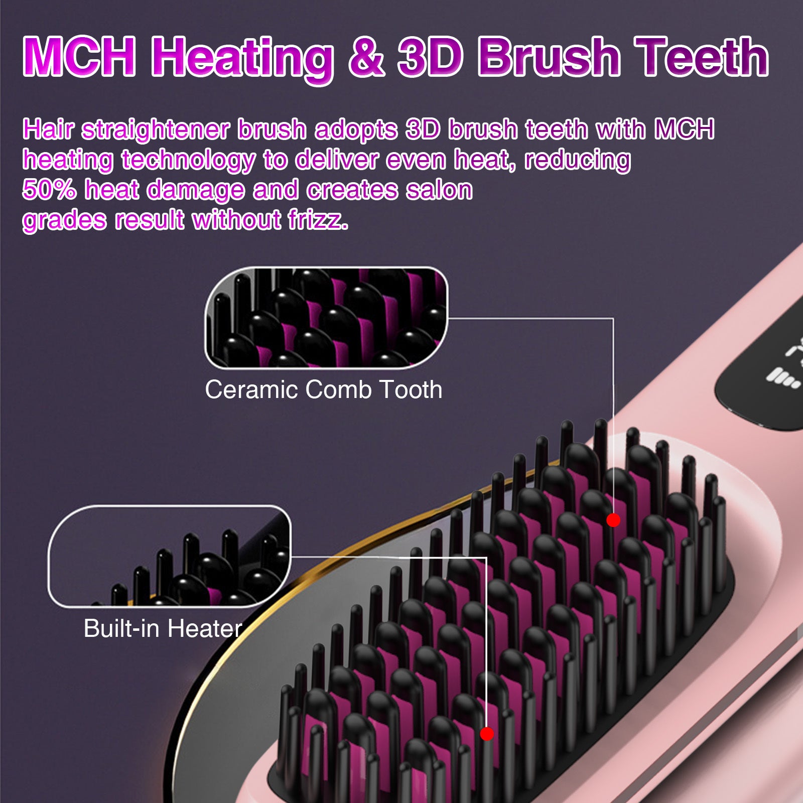 S7 Portable Cordless Hair Straightening Brush With LED Display - Lightweight Mini Negative Ion Hot Brush, USB Rechargeable Women's Travel Essentials Gift, Scald Protection - DropOnline.co