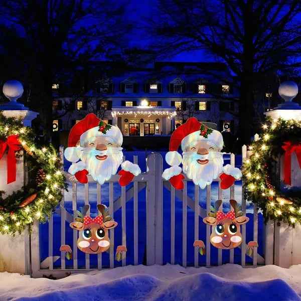 Christmas Fence Peek Decoration - Santa Claus Reindeer Yard Signs - DropOnline.co