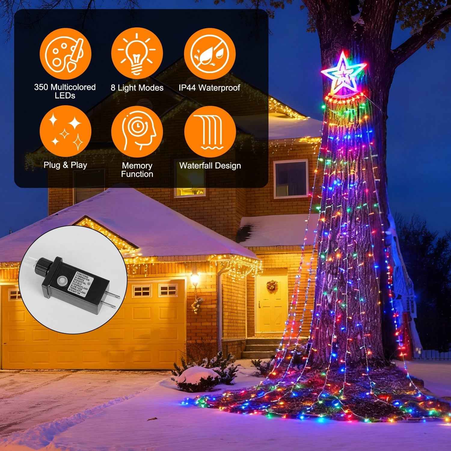 11.48FT 350LED Multicolored Christmas Star Waterfall Tree String Light - 8 Modes - DropOnline.co