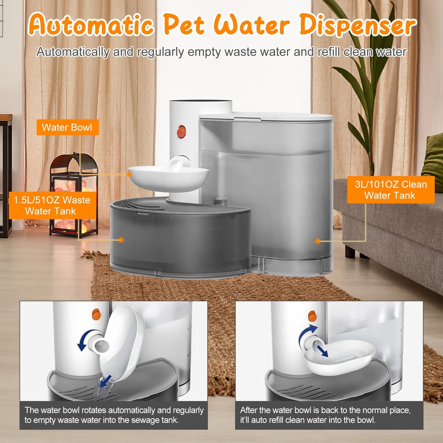 1Pc Smart Pet Water Fountain Automatic Cat Water Dispenser 3L Cordless Rechargeable Dog Water Fountain Self-Refill With 3 Adjustable Volume 3 Time Intervals Touch Control - DropOnline.co