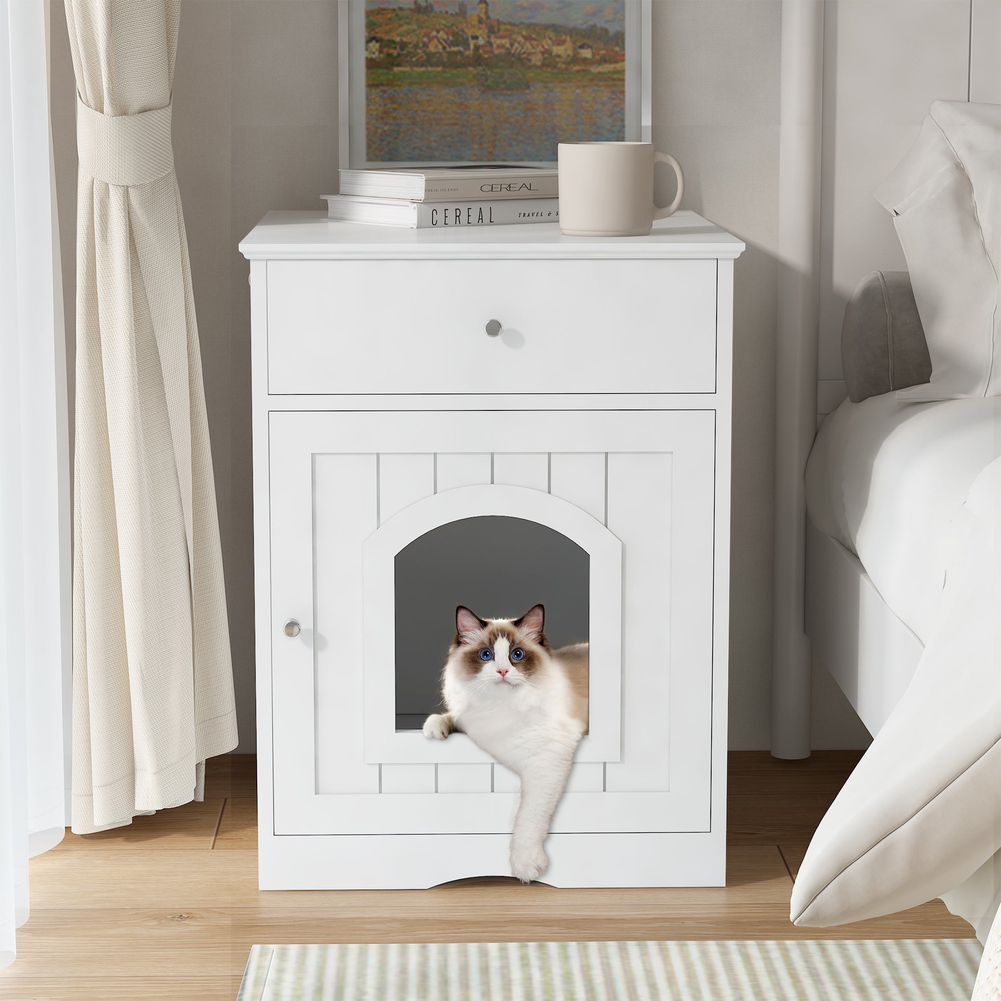 Wooden Pet House Litter Box Fence With Drawers - DropOnline.co