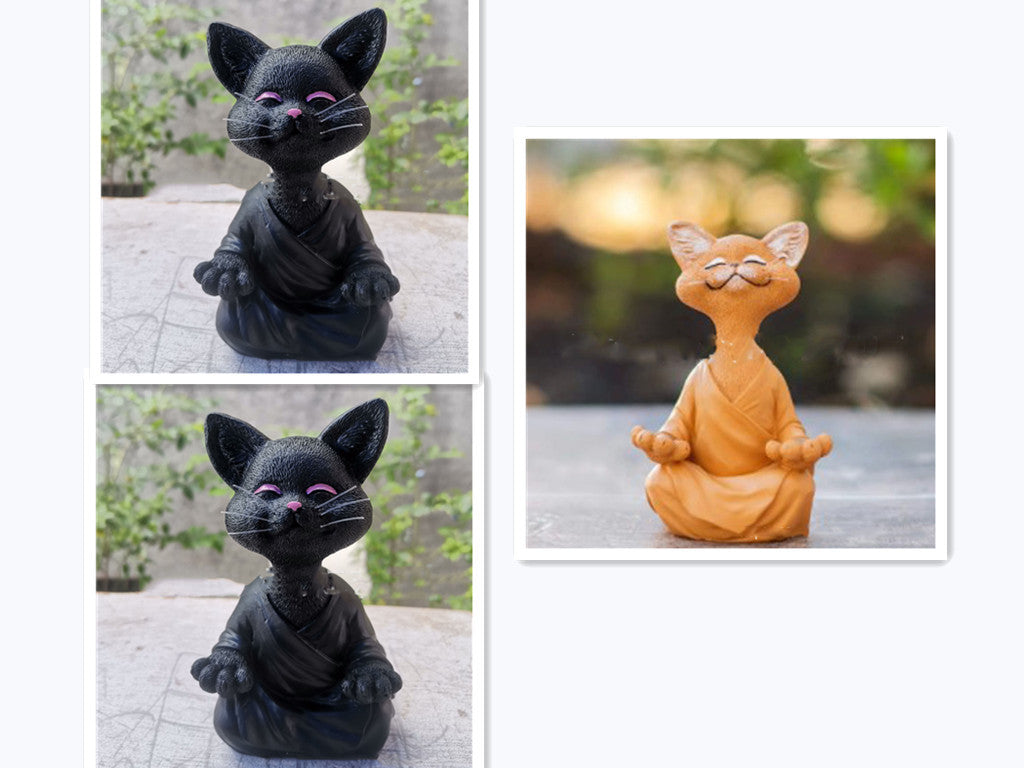 Whimsical Black Buddha Cat Figurine Meditation Yoga Collectible Happy Cat Decor Home Garden Decoration Garden Ornament - DropOnline.co